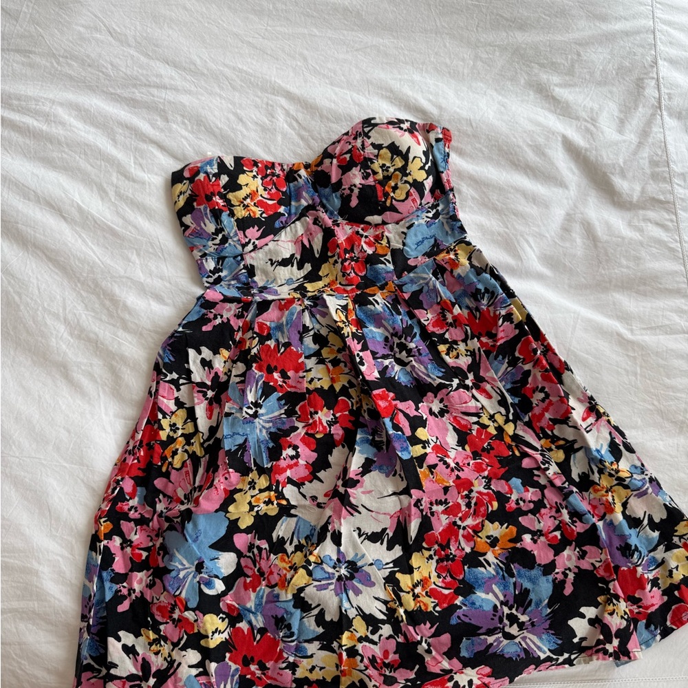 Derek Heart Black Multi Floral Strapless Dress